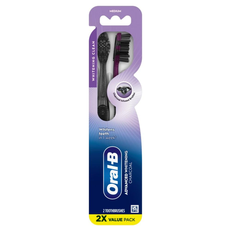 Oral-B 3D White Charcoal Manual Toothbrush Medium Bristles 2-Pack Teeth Whitening Adults