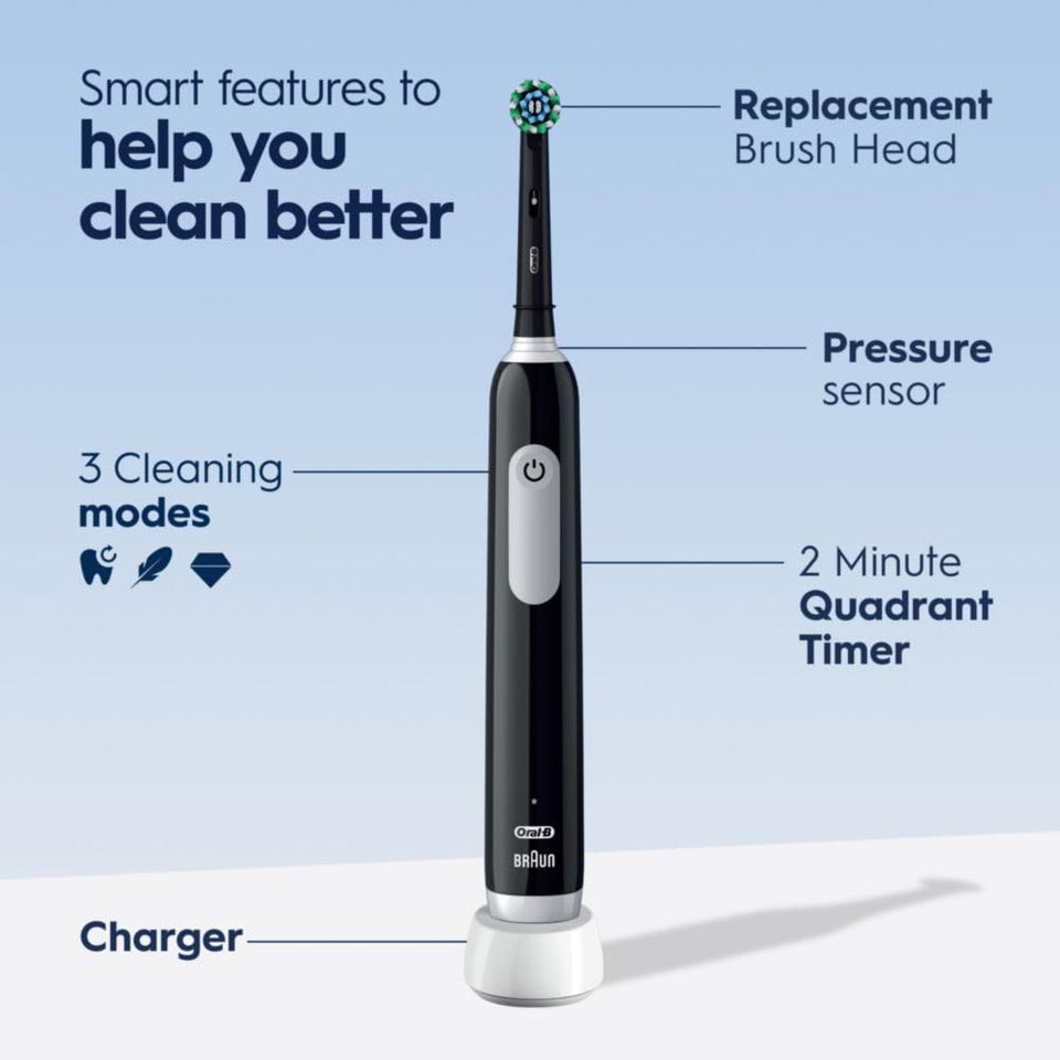 Oral-B Pro 1000 Rechargeable Electric Toothbrush Black Removes 100% More Plaque