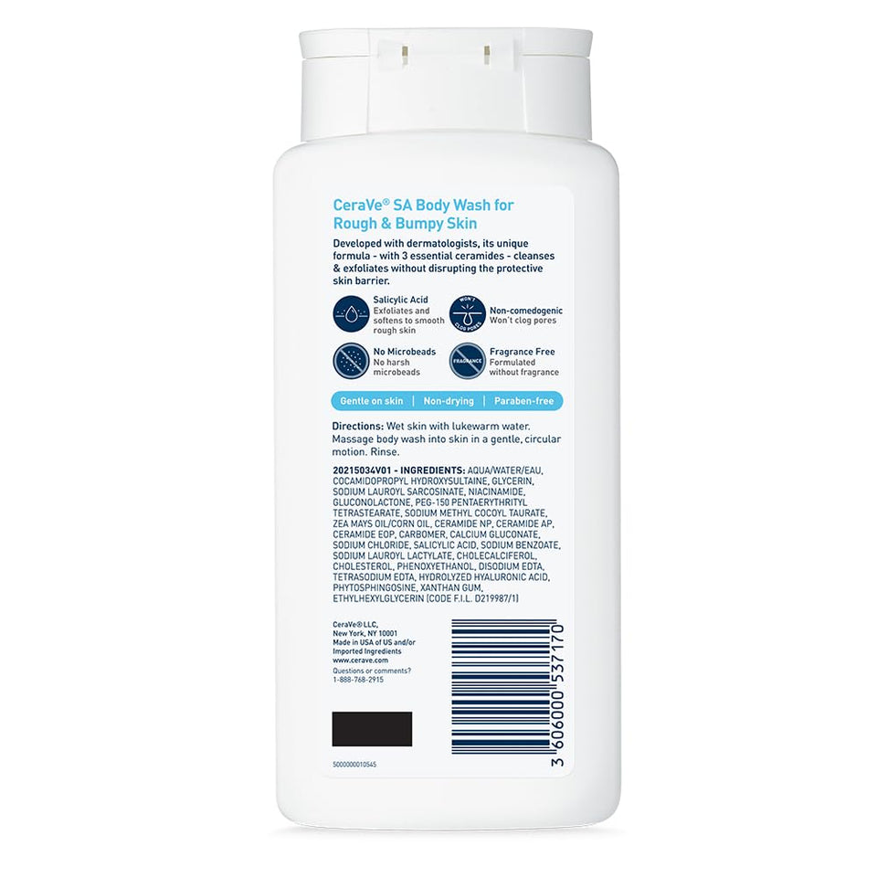CeraVe Body Wash with Salicylic Acid for Rough & Bumpy Skin Gentle Exfoliating Cleanser 10 Oz