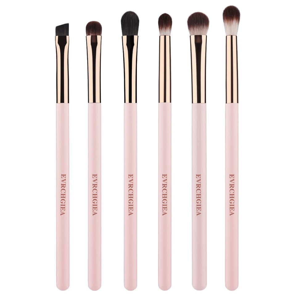 6 piece eye makeup brush set blending eyeshadow concealer eyeliner wood handle pink - BuyO