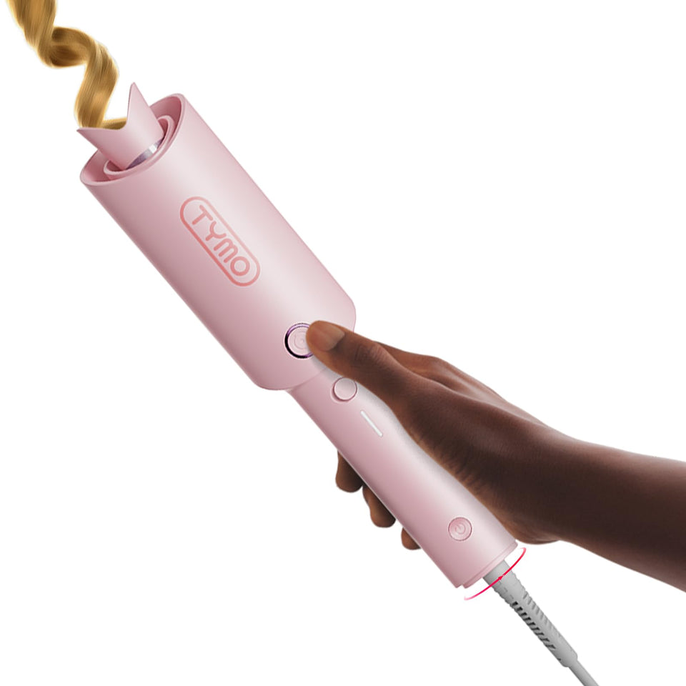 TYMO CURLPRO Automatic Rotating Curling Iron with Ionic Ceramic Barrel for Beach Waves Pink