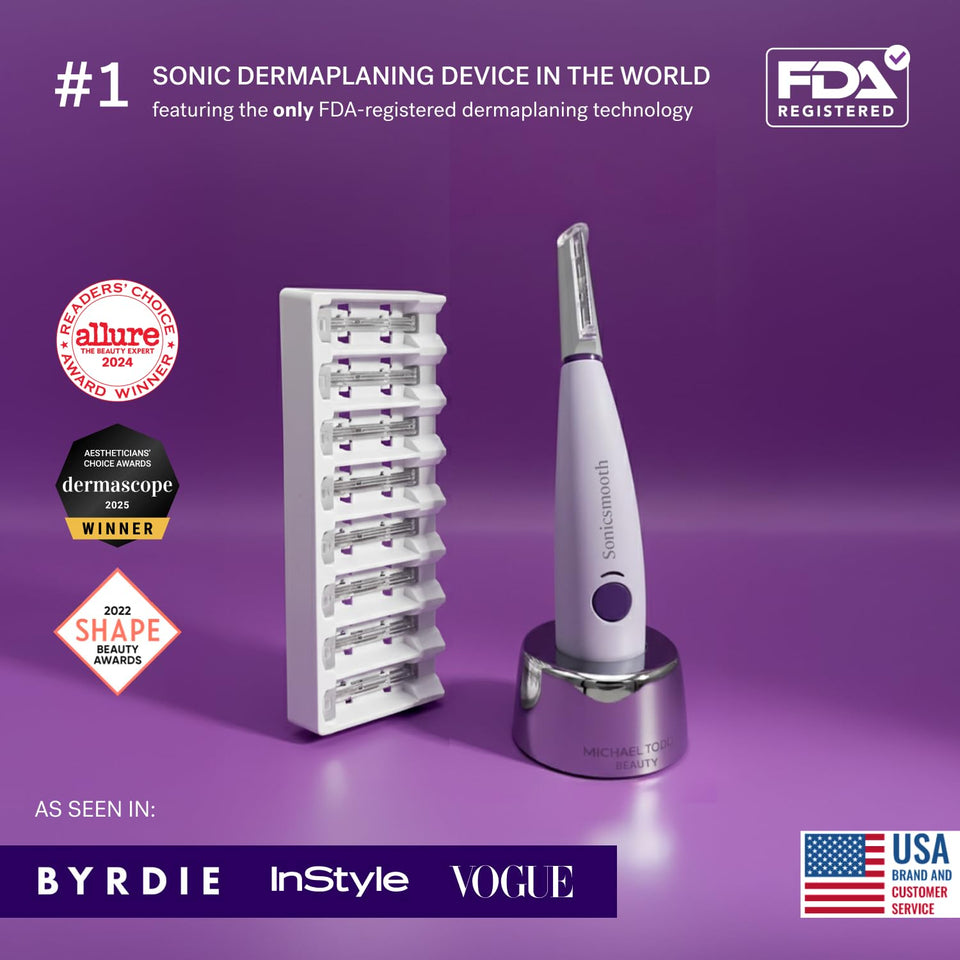 Michael Todd Beauty Sonicsmooth Dermaplaning Razor Women Face Eyebrow Trimmer Peach Fuzz Remover 8 Weeks Blades Lavender