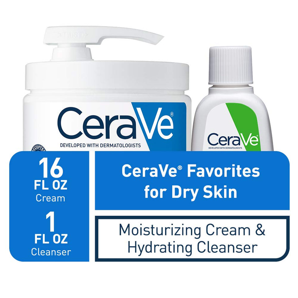 CeraVe Moisturizing Cream & Hydrating Facial Cleanser Set for Dry Skin Travel Skin Care Kit
