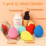 BEAKEY 5 Pack Makeup Sponge Set Micro Porous Latex Free Foundation Beauty Blenders Powder Cream
