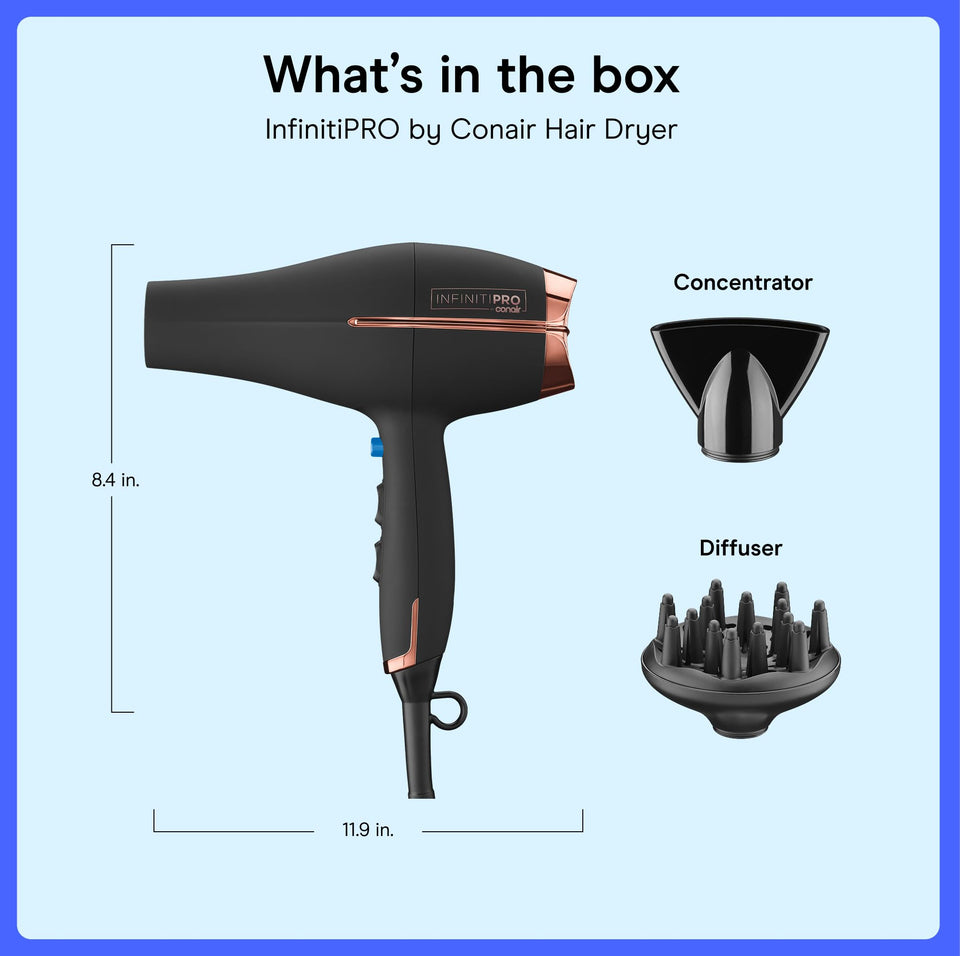 InfinitiPRO by Conair AC Motor Professional Ionic Ceramic Hair Dryer with Diffuser Concentrator Black 650X