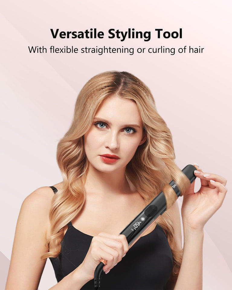 Annlary 1 Inch Titanium Ceramic Ionic Hair Straightener and Curler 2-in-1 Dual Voltage Frizz-Free