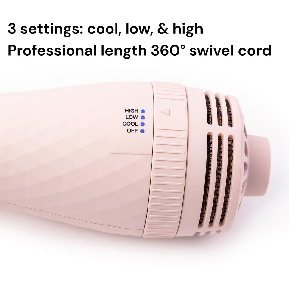 L'ANGE HAIR Le Volume 2-in-1 Titanium Blow Dryer Brush Frizz Control Oval Barrel Blush 60mm