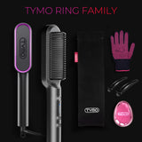 TYMO Ring Hair Straightener Brush Comb 5 Temps 20s Fast Heating Dual Voltage Black