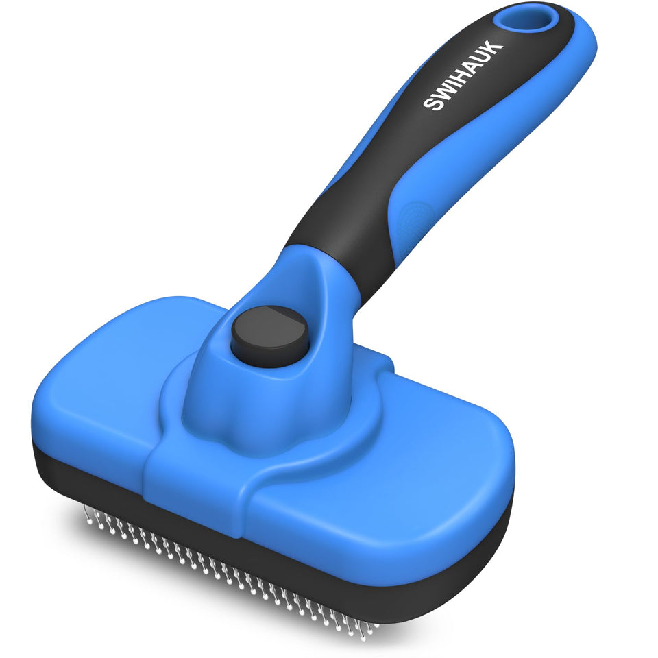 Swihauk self-cleaning slicker brush deshedding grooming tool dogs cats blue - BuyO