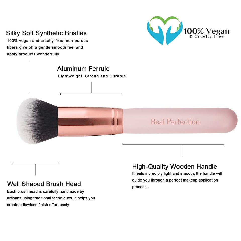 Real Perfection 16 Piece Makeup Brush Set with Eyebrow Razor Synthetic Foundation Concealer Eyeshadow Blush Pink