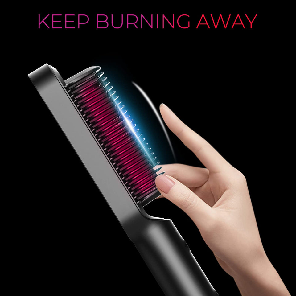 TYMO Ring Hair Straightener Brush Comb 5 Temps 20s Fast Heating Dual Voltage Black
