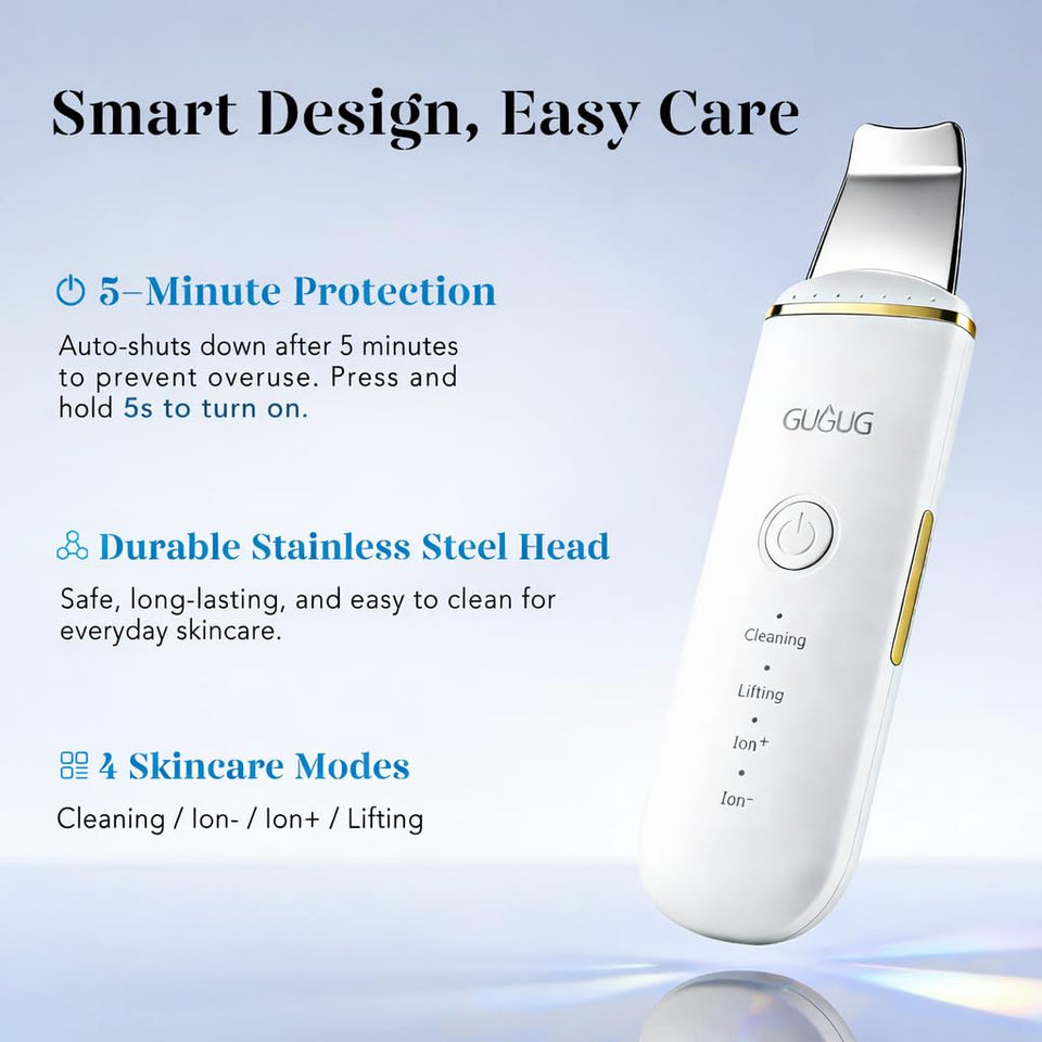 GUGUG Skin Scrubber Face Spatula 4 Modes Pore Cleaner Blackhead Remover Ultrasonic White