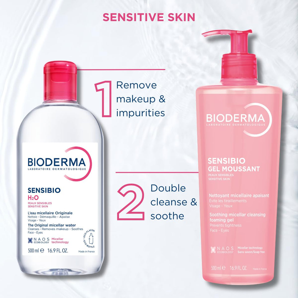 Bioderma Sensibio H2O Micellar Water Makeup Remover and Gentle Face Cleanser for Sensitive Skin