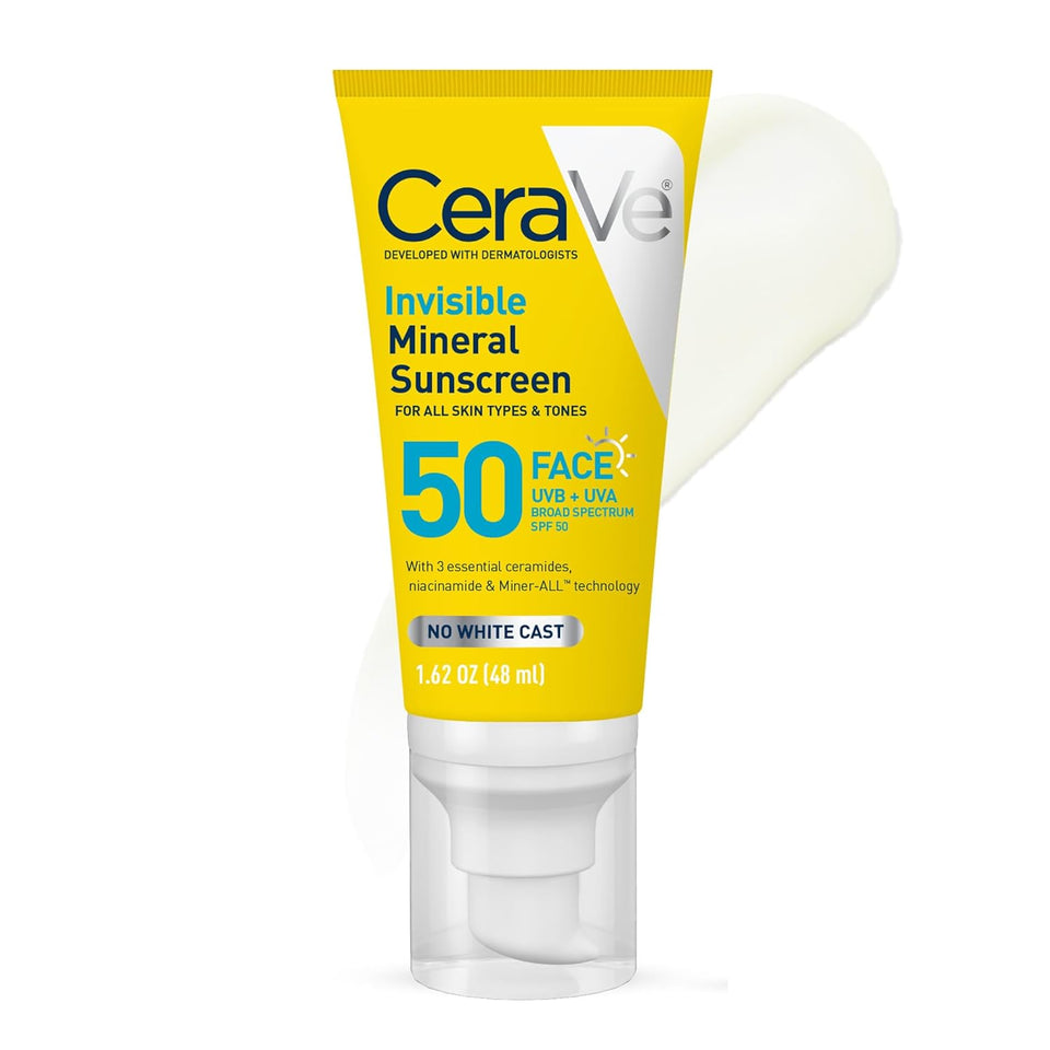 CeraVe Invisible Mineral Sunscreen SPF 50 with Zinc Oxide & Titanium Dioxide Face Sunscreen 1.62 Oz