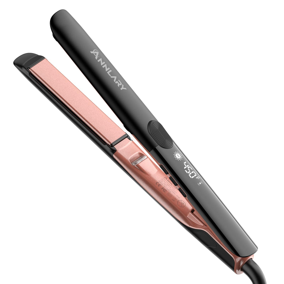 Annlary 1 inch titanium ceramic ionic 2-in-1 hair straightener curler dual voltage - BuyO