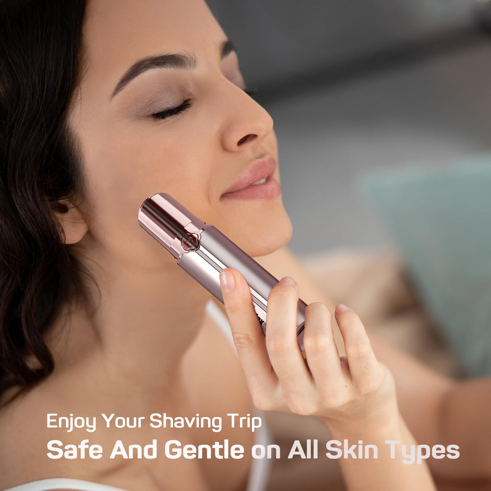 Gurelax Electric Painless Facial Hair Remover for Women Face Lip Chin Rechargeable 2 Replacement Heads Pink