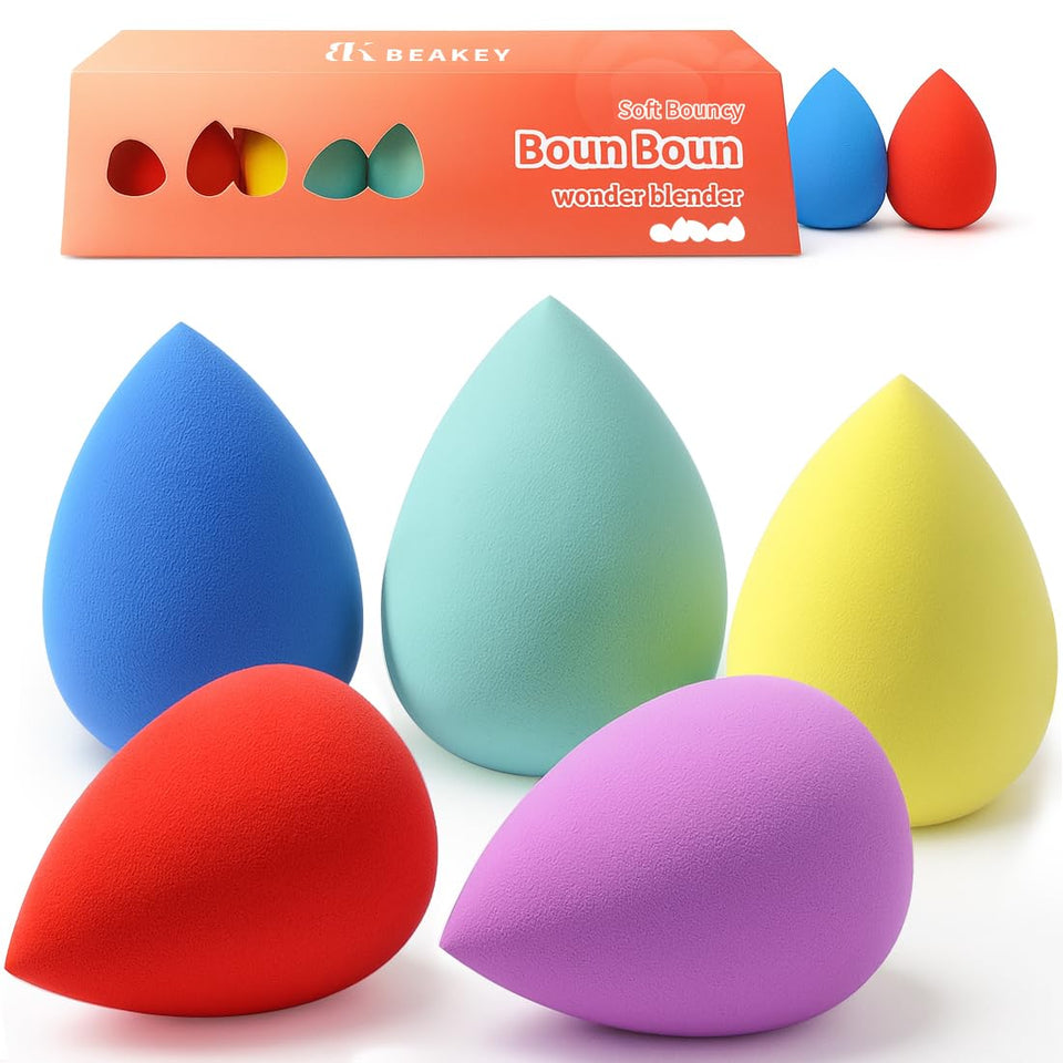 BEAKEY 5 pack makeup sponge set micro porous latex free beauty blender powder cream - BuyO