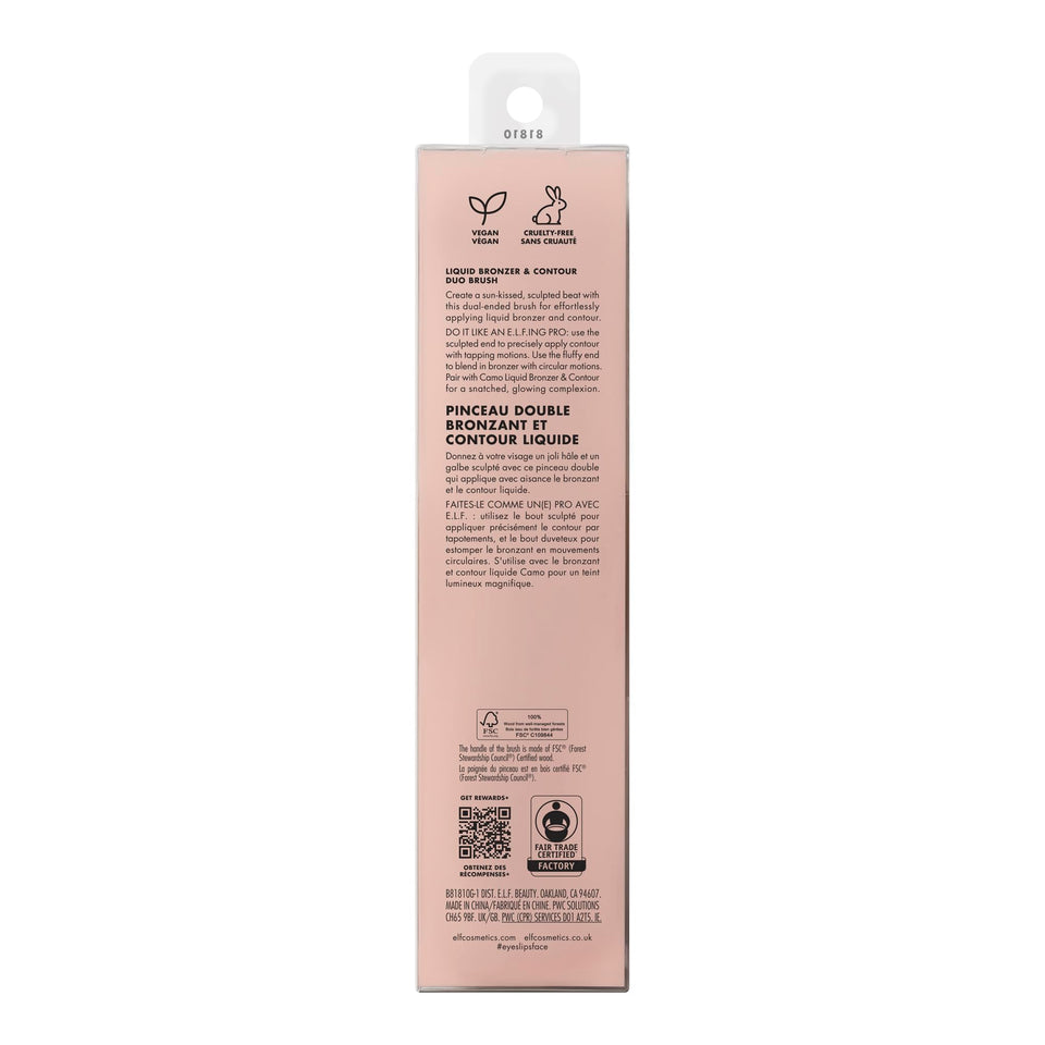 e.l.f. Liquid Bronzer Contour Duo Brush Dual-Ended Synthetic Vegan 100% Cruelty-Free