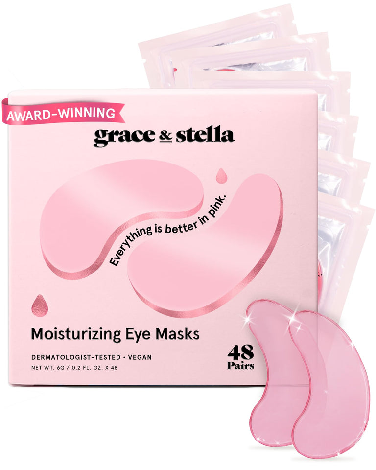 grace & stella Under Eye Mask Patches for Dark Circles Puffy Eyes & Wrinkles Vegan 6 Pairs Pink