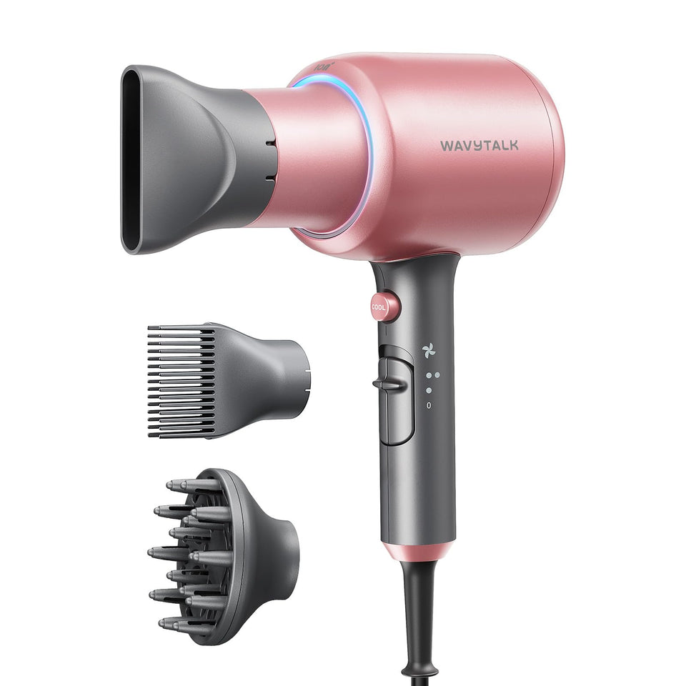 Wavytalk 1875W ionic hair dryer diffuser ceramic rose gold 3 attachments - BuyO
