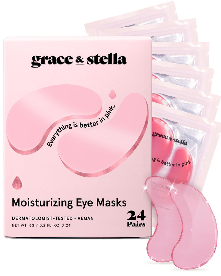 grace & stella Under Eye Mask Patches for Dark Circles Puffy Eyes & Wrinkles Vegan 6 Pairs Pink