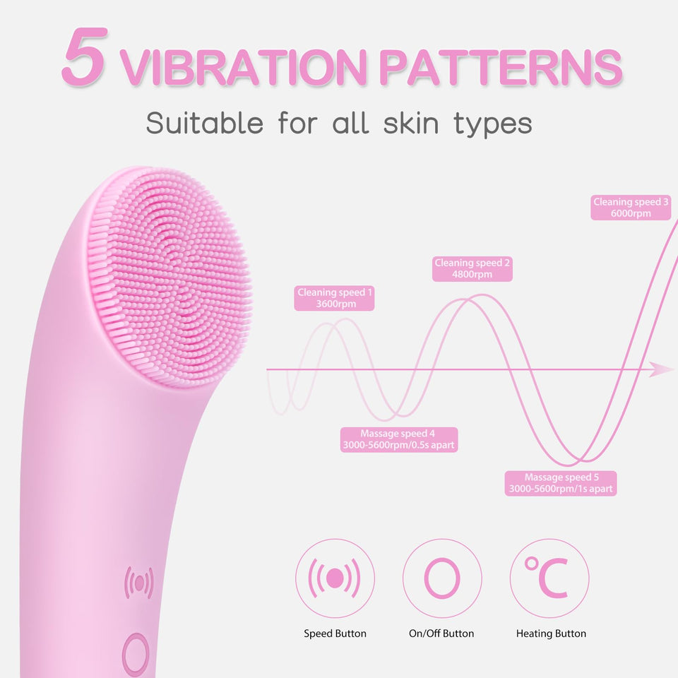 PRITECH Facial Cleansing Brush with Silicone Face Scrubber and Heat Massage for Deep Skin Cleaning