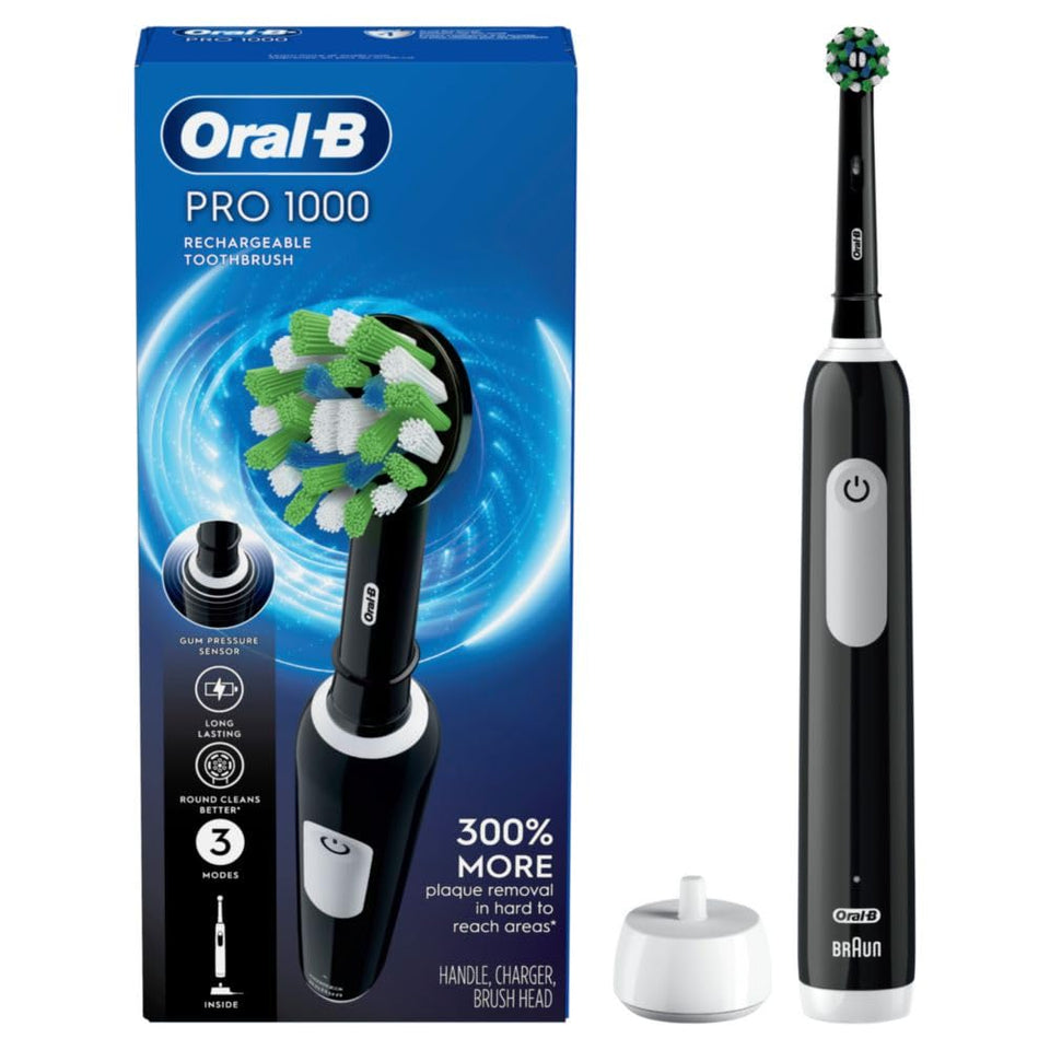Oral-B Pro 1000 Rechargeable Electric Toothbrush Black Removes 100% More Plaque