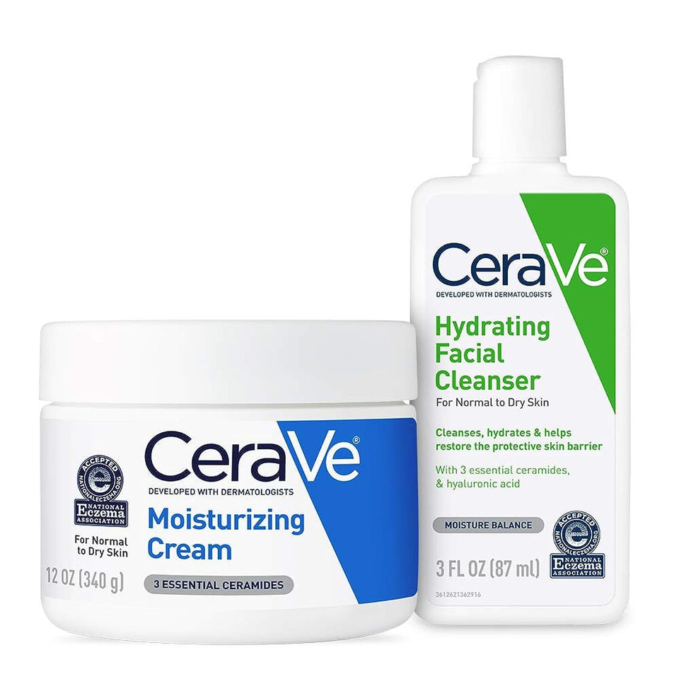 CeraVe Moisturizing Cream & Hydrating Facial Cleanser Set for Dry Skin Travel Skin Care Kit