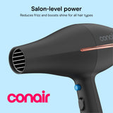 InfinitiPRO by Conair AC Motor Professional Ionic Ceramic Hair Dryer with Diffuser Concentrator Black 650X