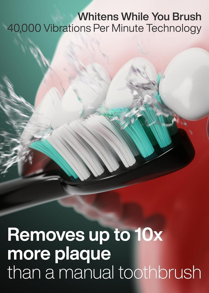 Aquasonic Black Series Ultra Whitening Electric Toothbrush ADA Accepted 8 Brush Heads Wireless Charging 40000 VPM