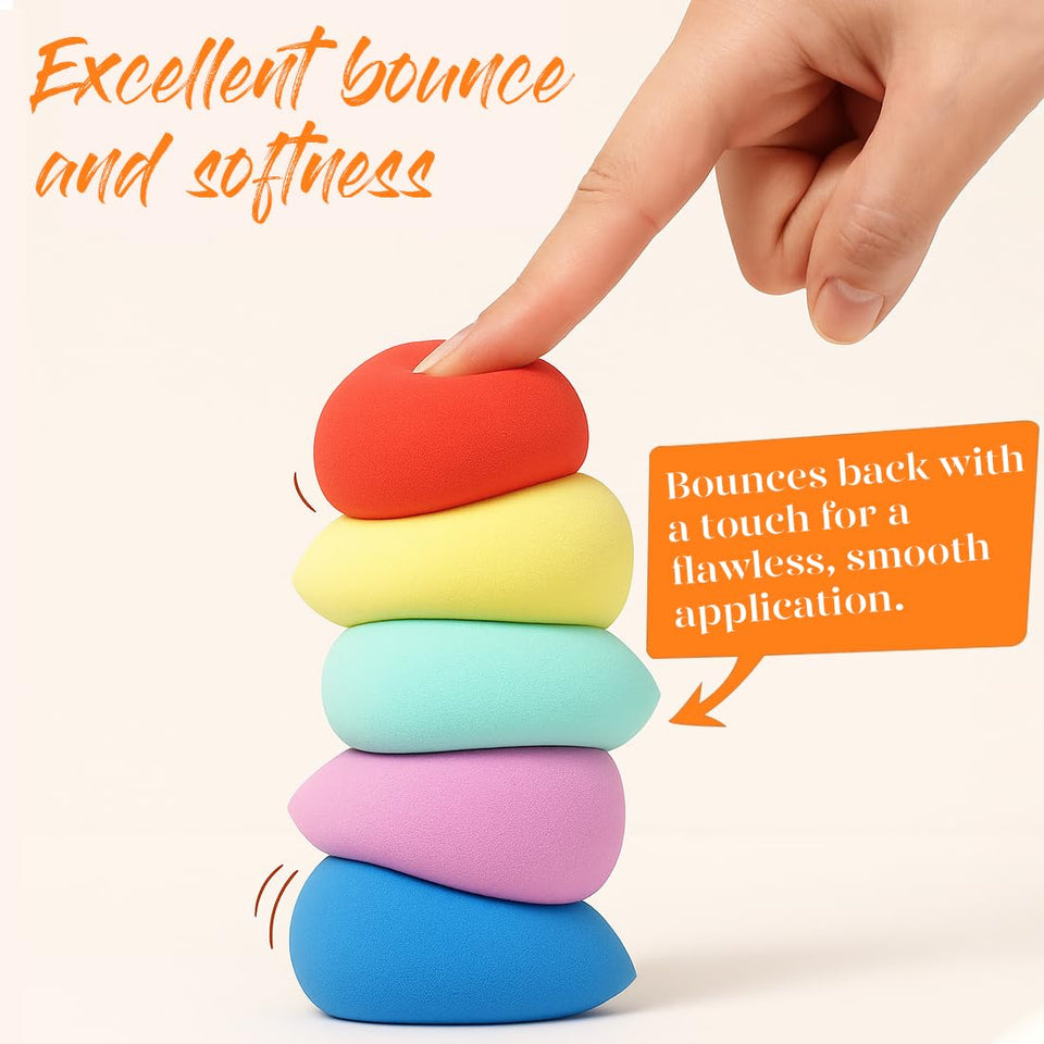 BEAKEY 5 Pack Makeup Sponge Set Micro Porous Latex Free Foundation Beauty Blenders Powder Cream