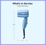 Conair Travel Hair Dryer 1600W Compact Dual Voltage Folding Handle Blue