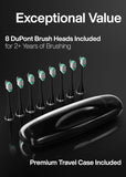 Aquasonic Black Series Ultra Whitening Electric Toothbrush ADA Accepted 8 Brush Heads Wireless Charging 40000 VPM