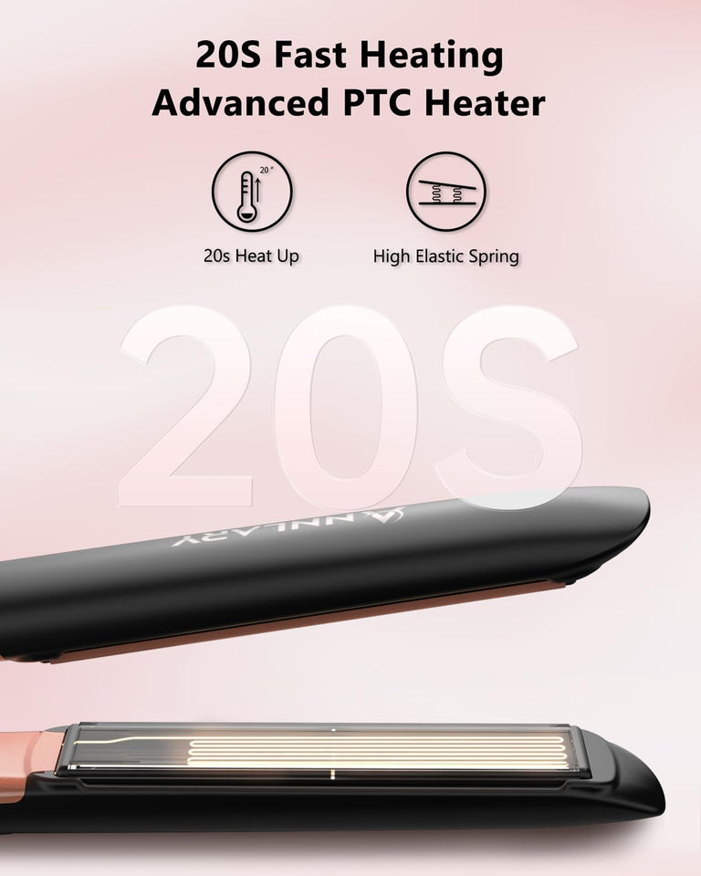 Annlary 1 Inch Titanium Ceramic Ionic Hair Straightener and Curler 2-in-1 Dual Voltage Frizz-Free