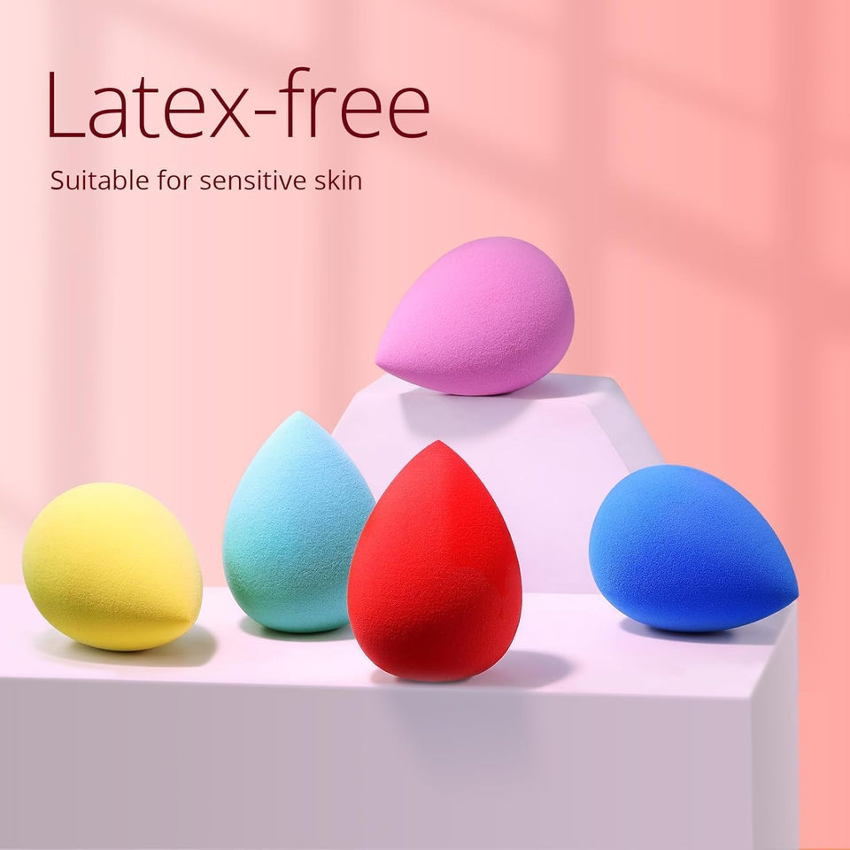 BEAKEY 5 Pack Makeup Sponge Set Micro Porous Latex Free Foundation Beauty Blenders Powder Cream