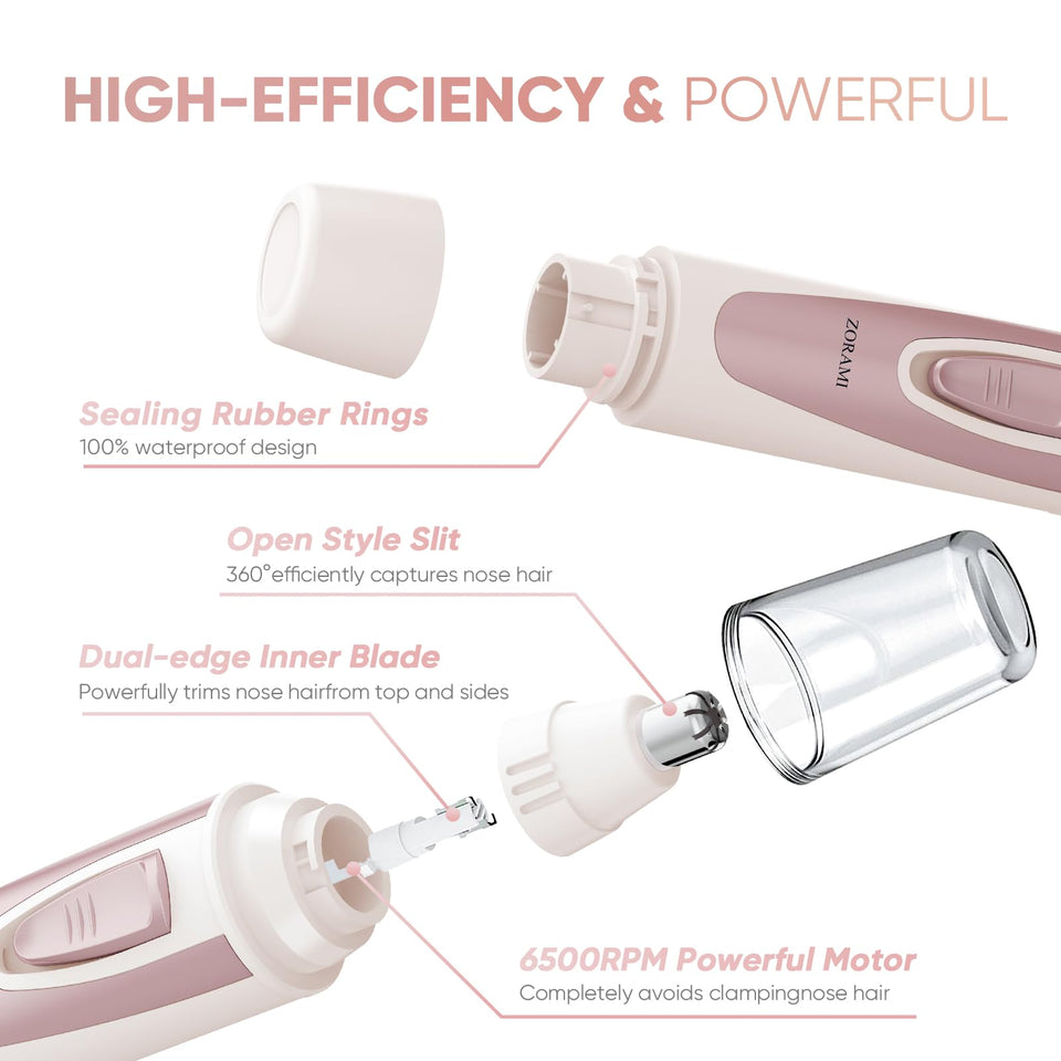 Professional Ear and Nose Hair Trimmer with Waterproof Dual Edge Blades for Men and Women Pink