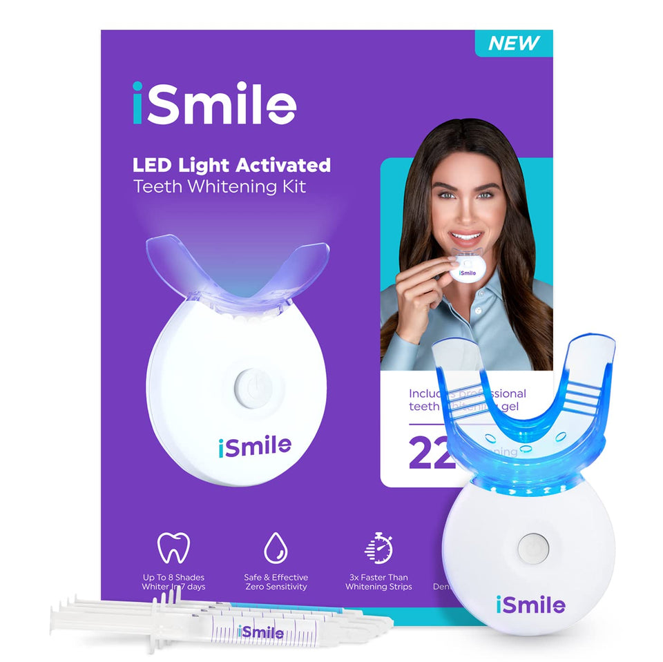 iSmile LED Teeth Whitening Kit 35% Carbamide Peroxide 3 Gel Syringes Remineralization Gel and Tray