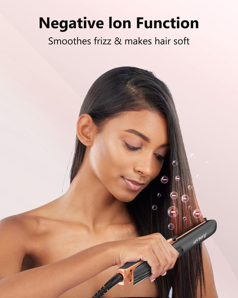 Annlary 1 Inch Titanium Ceramic Ionic Hair Straightener and Curler 2-in-1 Dual Voltage Frizz-Free