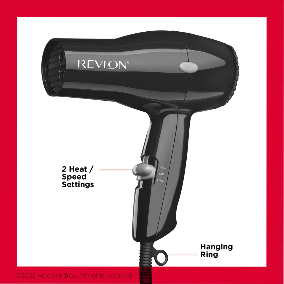 Revlon Compact 1875W Travel Hair Dryer Lightweight 2 Heat Speed Settings Black