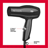 Revlon Compact 1875W Travel Hair Dryer Lightweight 2 Heat Speed Settings Black