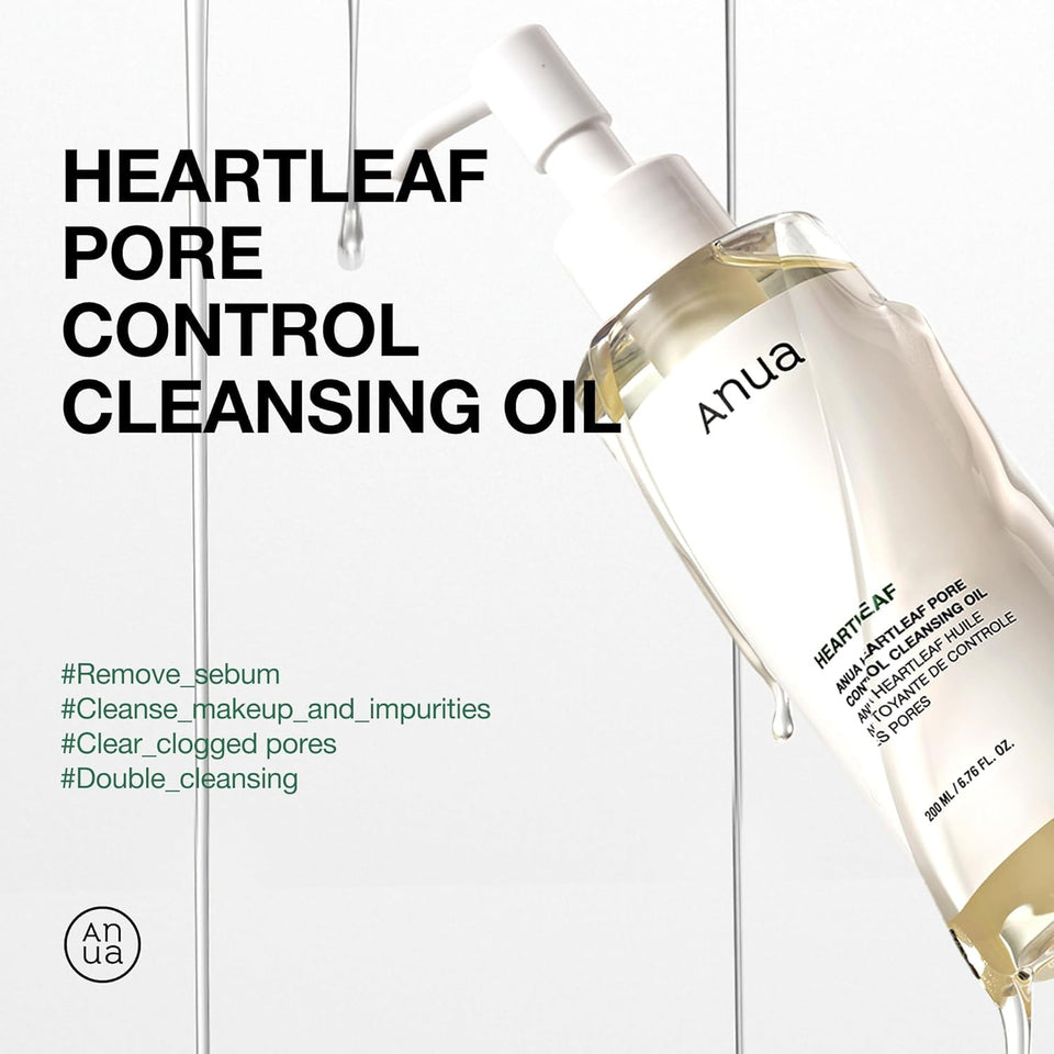 Anua Heartleaf Pore Control Cleansing Oil Korean Skincare for Makeup Removal and Sebum Care