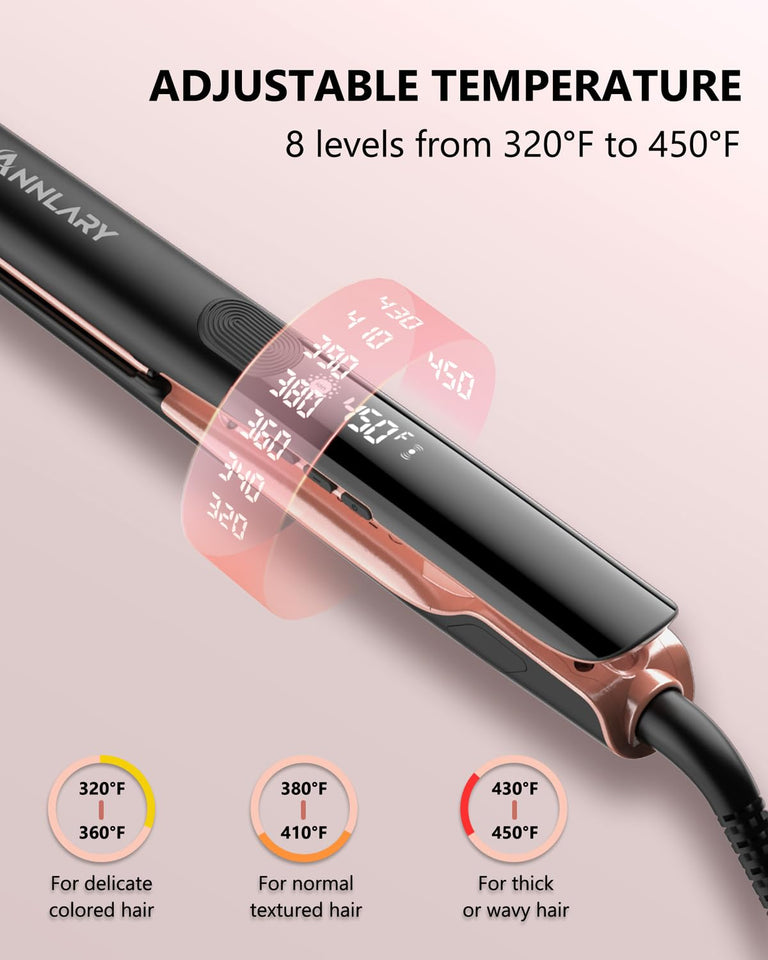 Annlary 1 Inch Titanium Ceramic Ionic Hair Straightener and Curler 2-in-1 Dual Voltage Frizz-Free