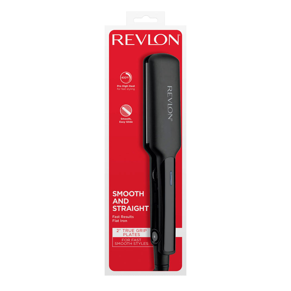 REVLON 2 Inch Ceramic Flat Iron Fast Heating Hair Straightener Smooth Results Travel Friendly Black
