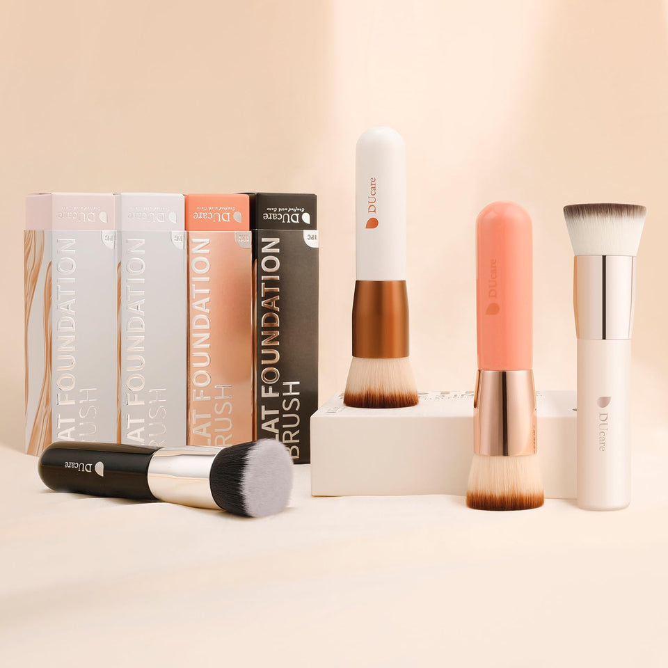 DUcare Flat Top Kabuki Foundation Brush Synthetic Liquid Mineral Powder Buffing Stippling Rose Gold