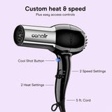 Conair 1875W Full Size Ionic Hair Dryer with Concentrator Attachment Black Chrome