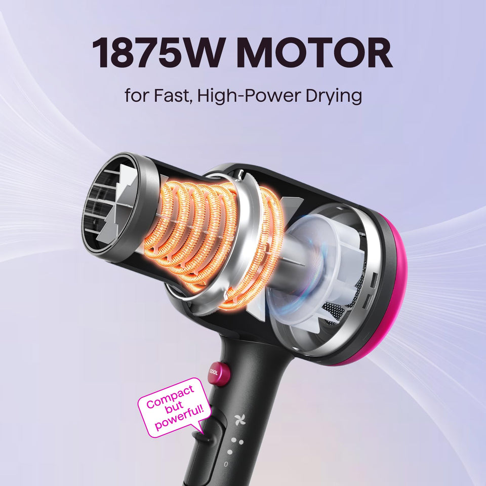 Wavytalk Ionic Hair Dryer 1875W with Diffuser for Curly Hair Ceramic Technology 3 Attachments Black