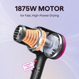 Wavytalk Ionic Hair Dryer 1875W with Diffuser for Curly Hair Ceramic Technology 3 Attachments Black