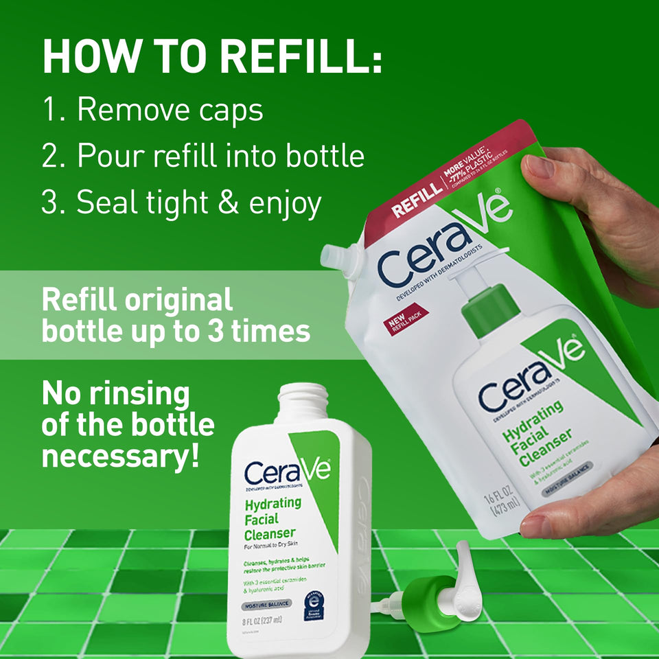 CeraVe Hydrating Facial Cleanser, Moisturizing Face Wash For Dry Skin, Hyaluronic Acid + Ceramides + Glycerin, Hydrating Cleanser For Normal To Dry Skin, National Eczema Association Certified, 19 Oz