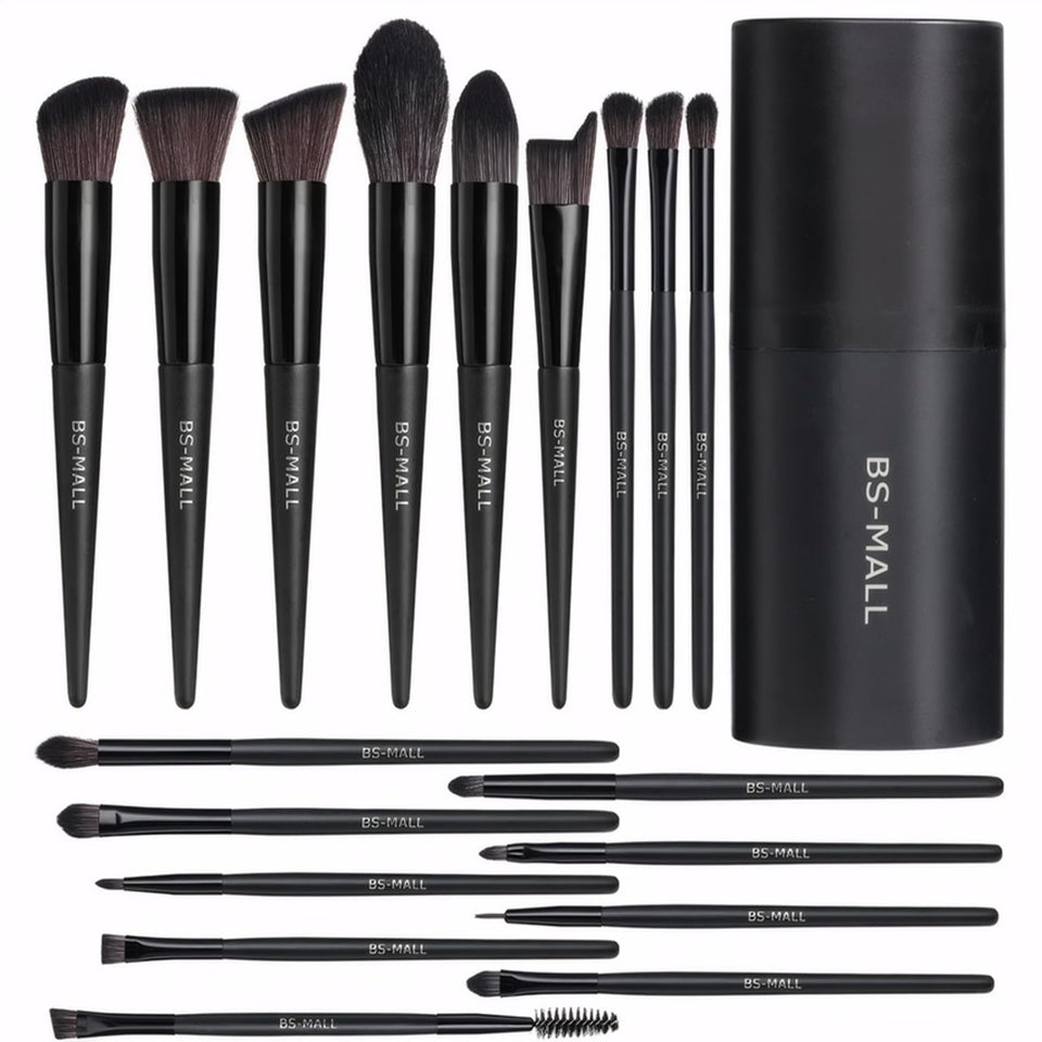 BS MALL Makeup Brush Set 18 Piece Professional Cosmetic Brushes with Black Case for Flawless Makeup