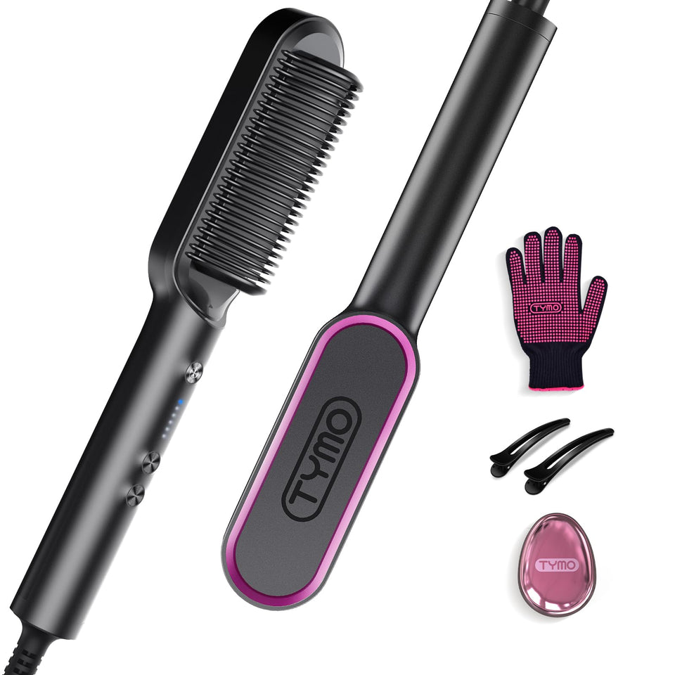 TYMO Ring hair straightener brush 5 temps 20s fast heating dual voltage black - BuyO